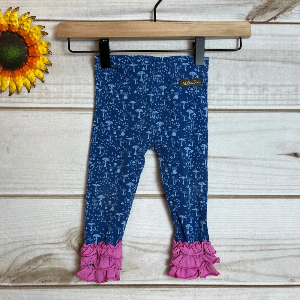 Matilda Jane Girls Blue Mushroom‎ Print Ruffle Leggings Size 12-18 Months